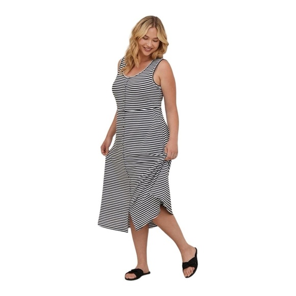 TORRID Black White Stripe Maxi Jersey Sleeveless Button Front Maxi Dress 1XL - Picture 2 of 5